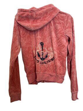 vintage Juicy Couture Pink Velour Hoodie Jacket Womens L Full-Zip